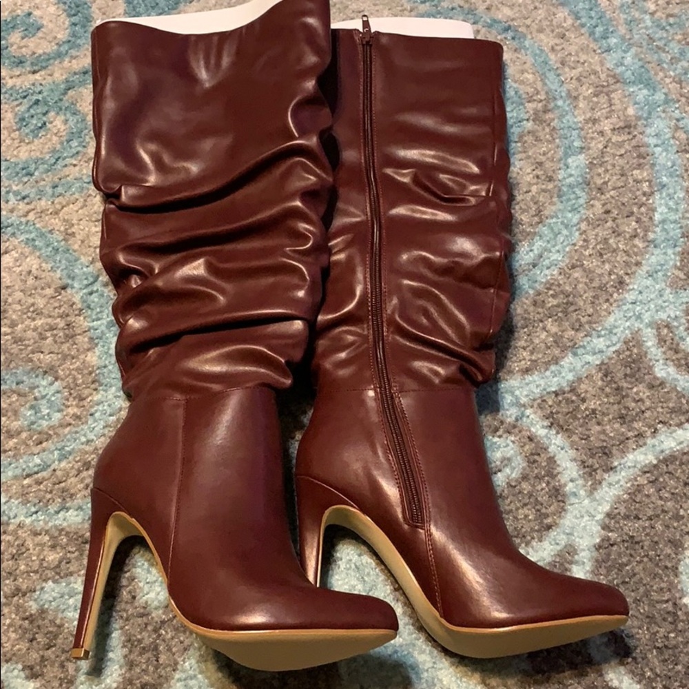 Burgundy Knee-High Boots